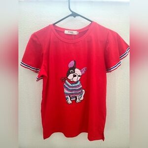 In 2 You Womens Red Top Sequined Dog